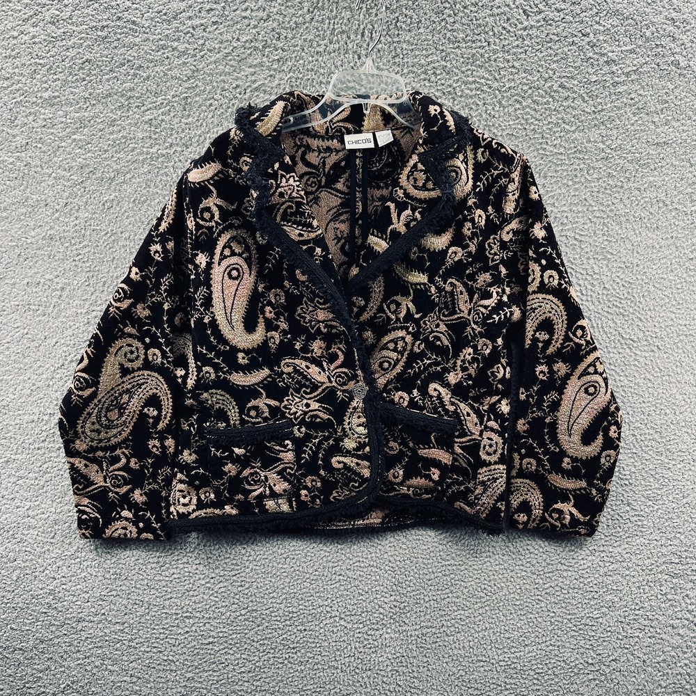 Chicos Womens Paisley Tapestry Jacket XL Boho Cottagecore Indie Artsy Open Front